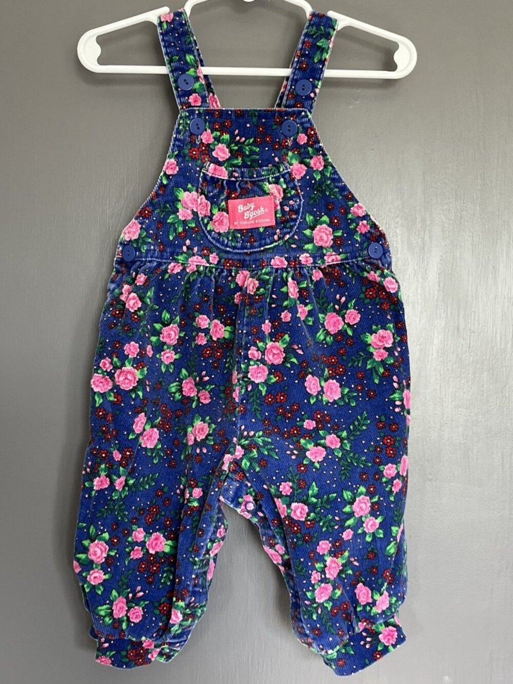 Vtg 90s OshKosh Baby B’gosh Vestbak Corduroy Overalls 12M Blue Floral Rose USA